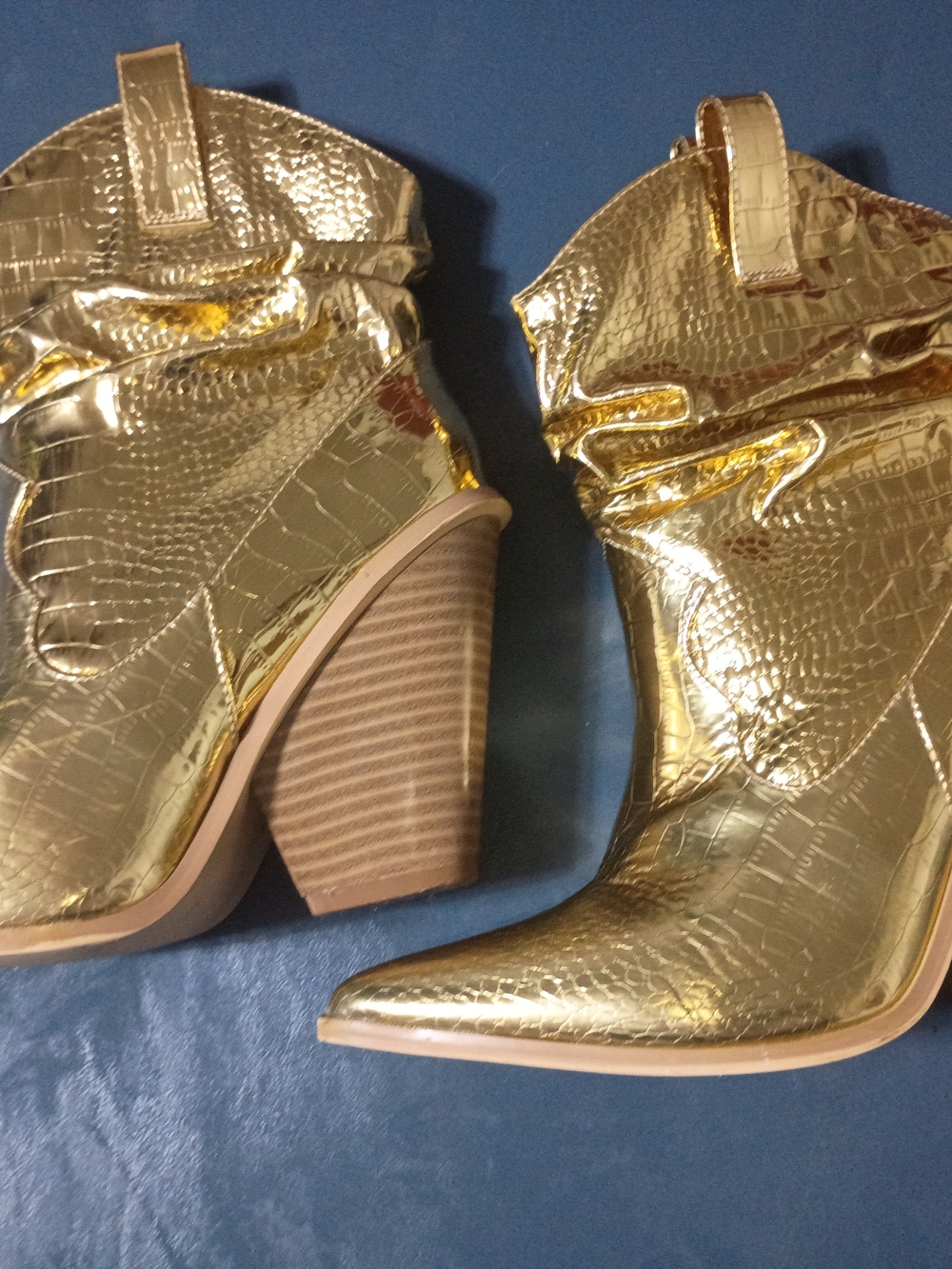 Cape Robbin Metallic Gold Croc-Embossed Pointed Ankle Booties